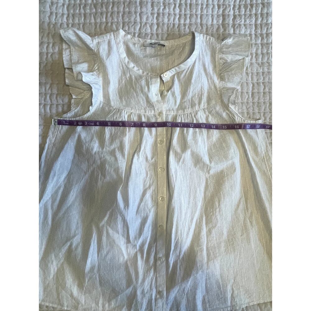 Madewell Ruffle - Sleeve Bib Top Metallic Stripe - Size Sm - Picture 8 of 8